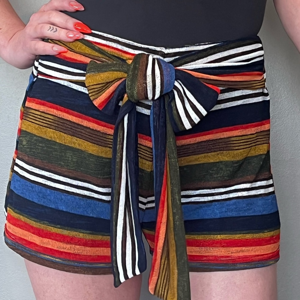 Multi color striped wrap tie shorts by Wild Honey